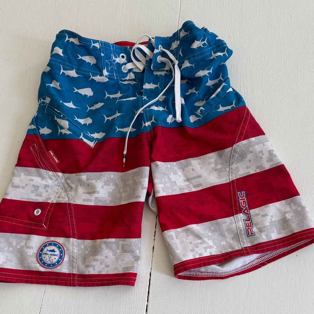 Pelagic Blue and Red Shark Pattern Shorts